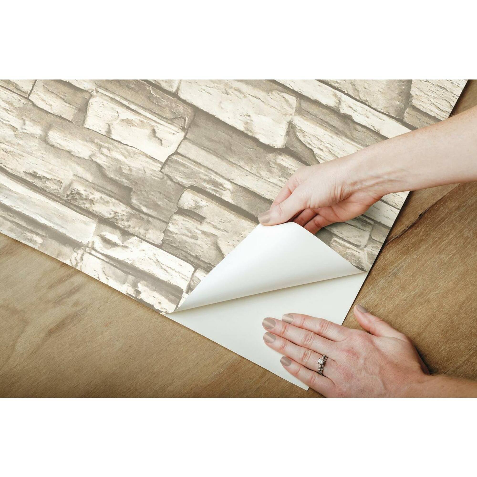 RoomMates Natural Stacked Stone Peel & Stick Wallpaper